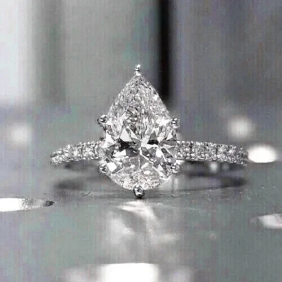 Anillos Pear Water Drop Crystal Clear Zircon Silver Fashion Ring for Women, L105
